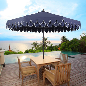 Tracy 9 ft. Classic MidCentury Scalloped Fringe Market Patio Umbrella